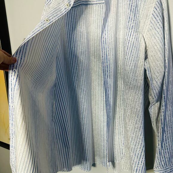 Bugatchi Uomo Blue White Floral Deisgn Classic Fit Collared Button Down Shirt XL - Picture 10 of 13